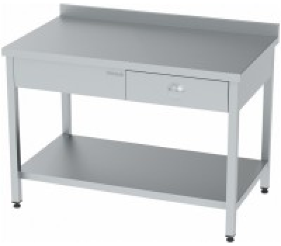 СТОЛ ПРОИЗВОДСТВЕННЫЙ С ПОЛКОЙ И ЯЩИКОМ /1400*700*850ММ/ НЕРЖ.СТАЛЬ